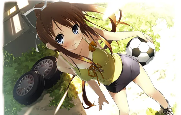Girl, football, sport, the ball, anime, kawaii, Kawai, anime