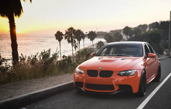 Picture BMW, Sunset, E90, Palm trees, M3