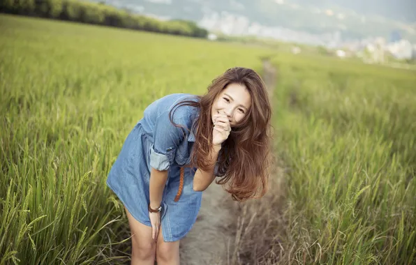 Field, summer, the sky, look, girl, pose, smile, mood