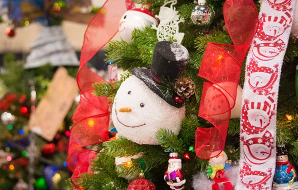 Decoration, tape, toys, snowman, tree