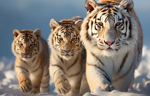 Winter, look, light, snow, nature, tiger, the snow, walk