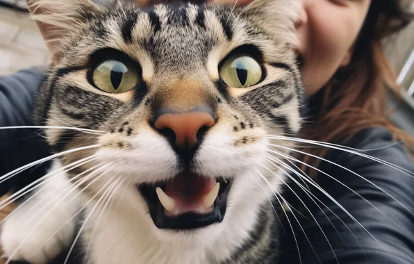 Cat, cat, look, face, girl, pose, grey, mouth