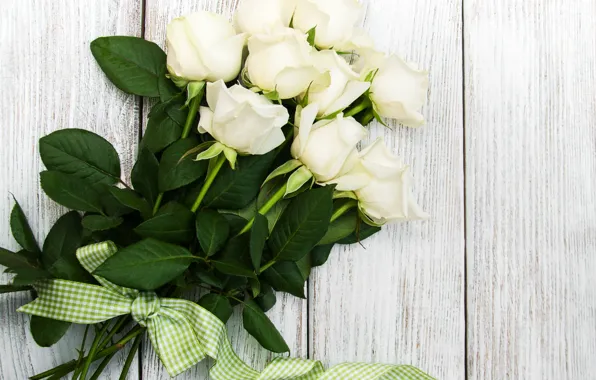 Picture birthday, roses, white, beautiful, buds, ribbon, Olena Rudo