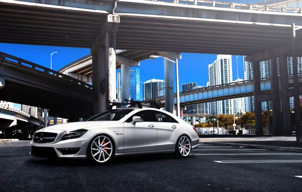 Picture Mercedes-Benz, white, Mercedes, AMG, tuning, CLS63, vossen wheels