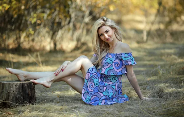 Picture grass, look, the sun, pose, model, stump, portrait, makeup