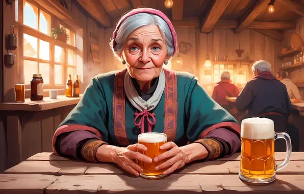 Look, Germany, Table, People, Beer, Grandma, Mugs, Oktoberfest