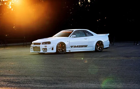 Picture GT-R, Sunset, White, Skyline, R34