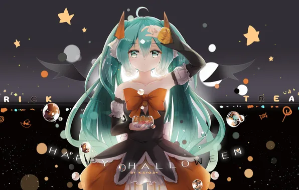 Girl, holiday, anime, art, pumpkin, vocaloid, hatsune miku, halloween