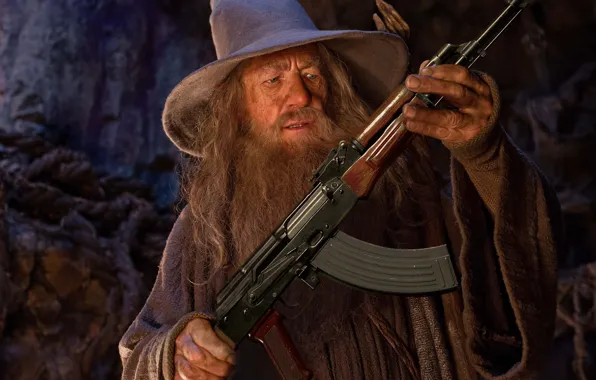 Picture humor, hat, the Lord of the rings, Grey, machine, Kalashnikov, the lord of the rings, …