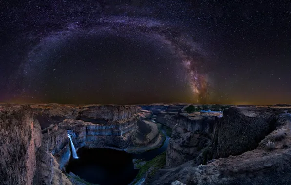 Picture stars, night, waterfall, canyon, the milky way