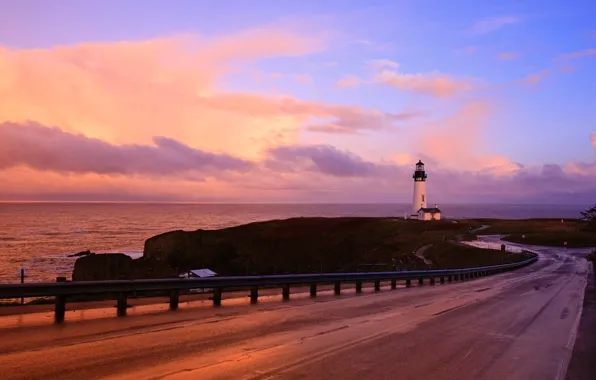 Picture twilight, road, sky, sea, landscape, coast, nature, sunset