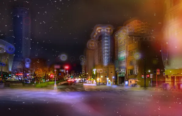 Wallpaper night, lights, street, treatment