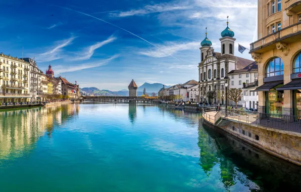 Picture river, building, Switzerland, Church, the dome, Lucerne, Luzern