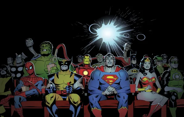 Picture cinema, popcorn, Marvel Comics, DC Comics, Superheroes