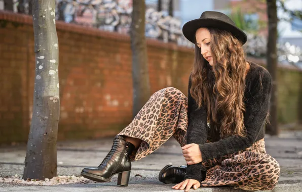 Girl, pose, feet, hat, hands, long hair, Valentina, pants