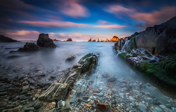 Picture sea, stones, rocks, excerpt, Spain, The Bay of Biscay, the Principality of Asturias