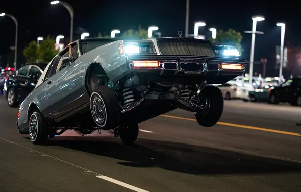 Car, wheels, night, retro, street, shot, closeup, ground