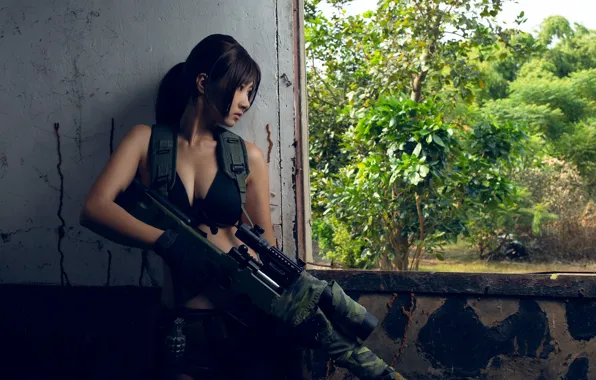 Picture girl, ambush, sniper rifle