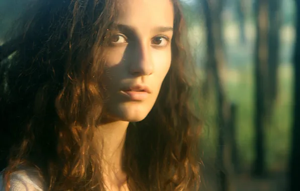 Look, girl, blurred background, curly