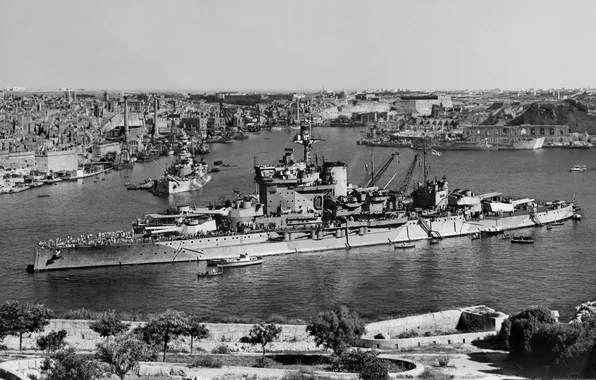 UK, battleship, Malta, Valletta, HMS Warspite, 1943, The Royal Navy, Superdreadnought