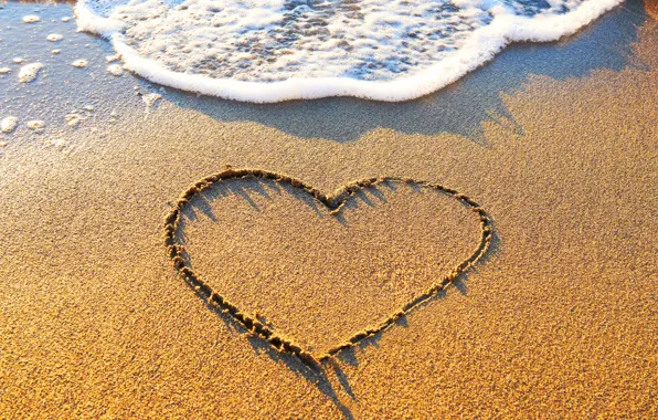 Sand, beach, love, heart, love, beach, sea, heart
