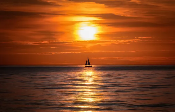 Picture sea, night, парусная яхта