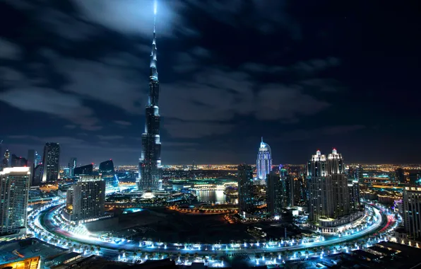 The sky, clouds, light, night, the city, lights, darkness, view