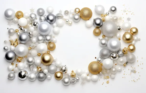 Balls, silver, Shine, Christmas, white background, New year, Notepad, gold plated