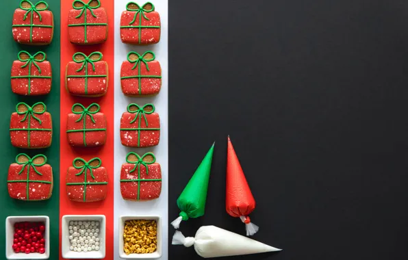 Texture, cookies, Christmas, gifts, New year, figures, glaze, design