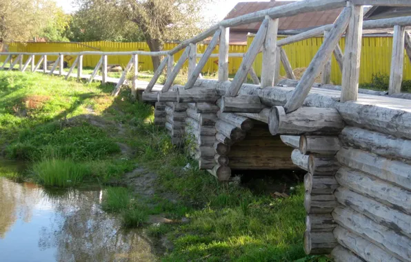 Autumn, lake, wooden bridge