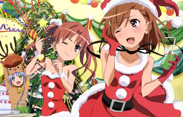 Deer, New Year, cocktail, cake, blush, party, Tree, To Aru Majutsu no Index