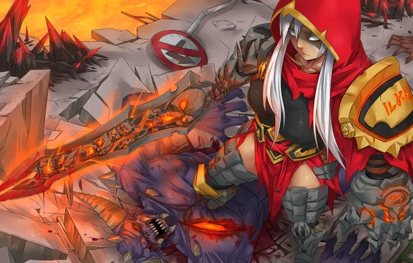 Picture look, girl, weapons, anger, blood, the demon, art, league of legends
