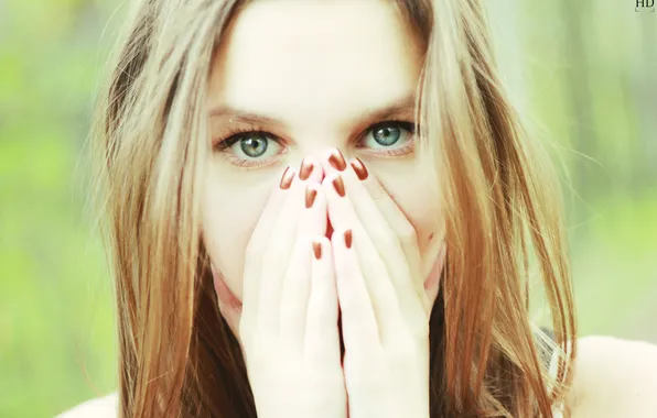 Eyes, girl, blonde, manicure