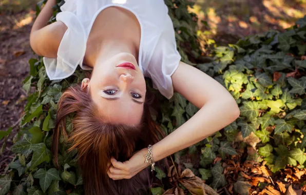 Girl, pose, lies, bracelet