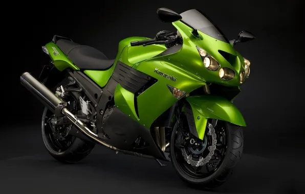Black, Green, Motorcycle, Background, Moto, Kawasaki, ZX14, Kawasaki