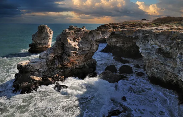 Sea, wave, autumn, the sky, clouds, landscape, nature, rocks