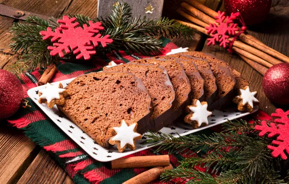 Snowflakes, balls, tree, chocolate, cookies, Christmas, pie, New year