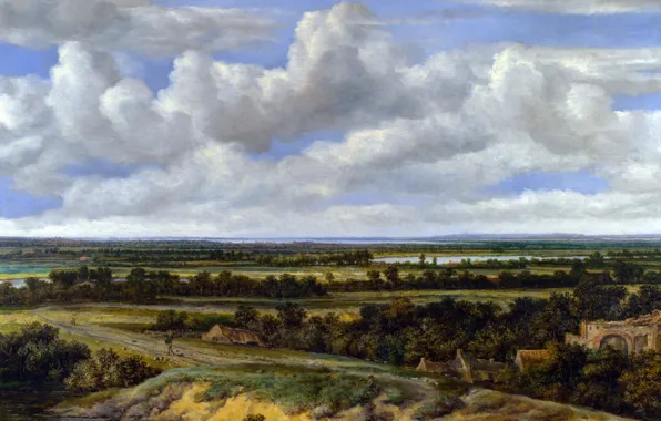 Landscape, picture, Koninck Philips, Landscape with a Road Along the River
