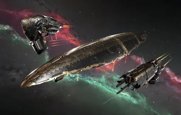 Nebula, gold, Space, space, ornament, spaceship, eve online, space ship