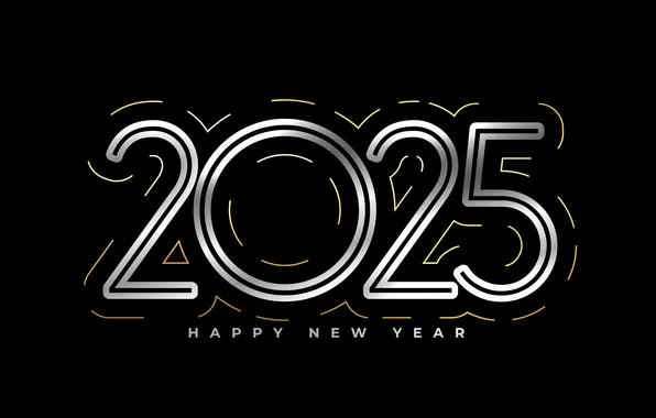 The inscription, figures, New year, black background, date, congratulations, silver, 2025