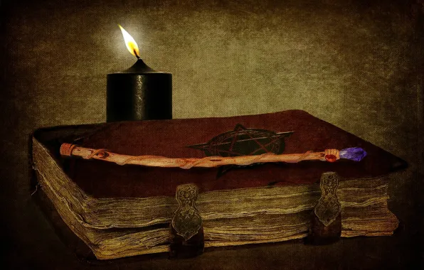 Picture magic, candle, book, wand, witchcraft, the occult