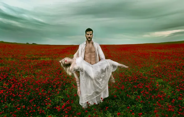 Picture field, girl, flowers, Maki, the situation, guy, Vanessa Galway, Victor Brenes