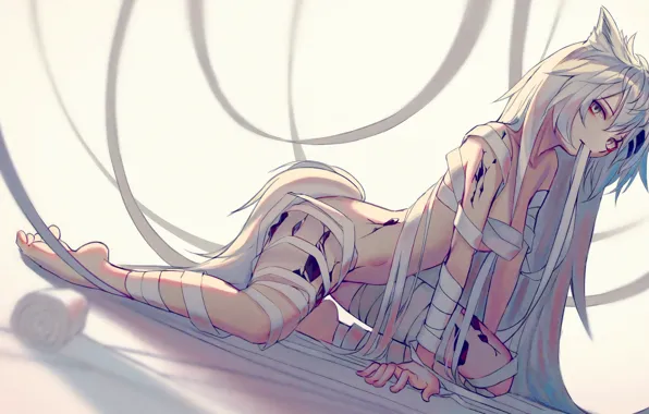 Girl, sexy, long hair, anime, beautiful, ribbons, pretty, nude
