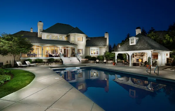 Pool, night, luxury home