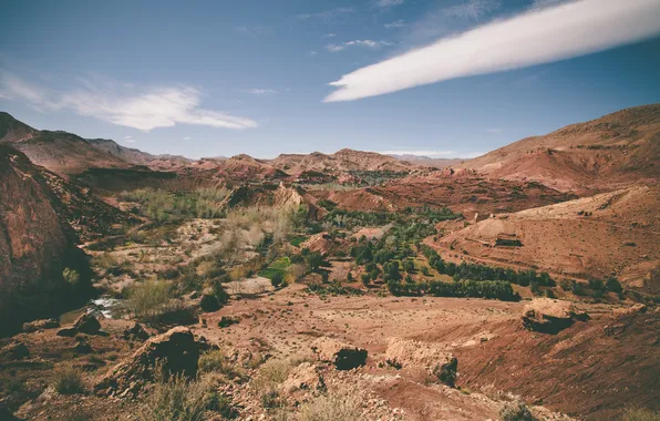 River, hills, desert, dry, farm, solar