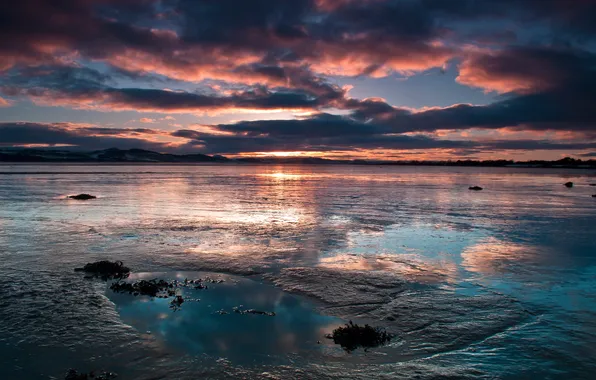 The sky, water, clouds, sunset, the evening