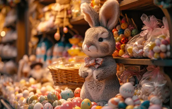 Light, grey, holiday, toy, eggs, spring, rabbit, candy