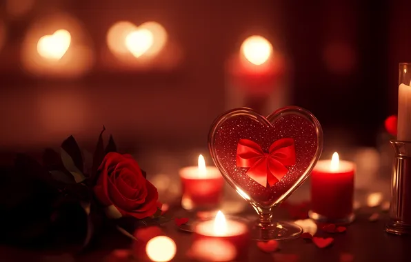 Love, lights, heart, Board, rose, candles, heart, hearts