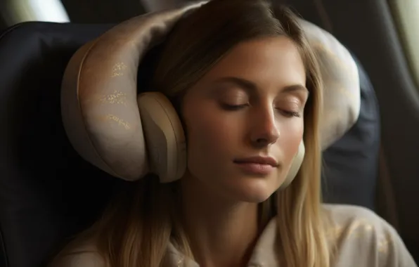 Girl, face, music, portrait, chair, headphones, car, listening to music