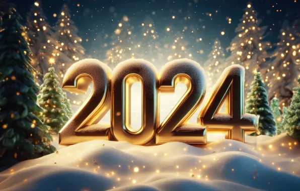 Figures, New year, golden, winter, snow, decoration, numbers, New year